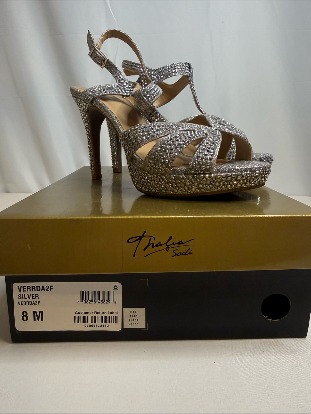 Thalia Sodi Silver Crystal Platform Heels